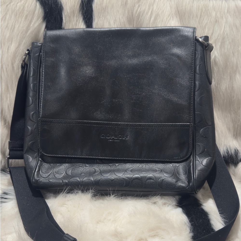 Coach Black Embossed Leather Messenger Bag